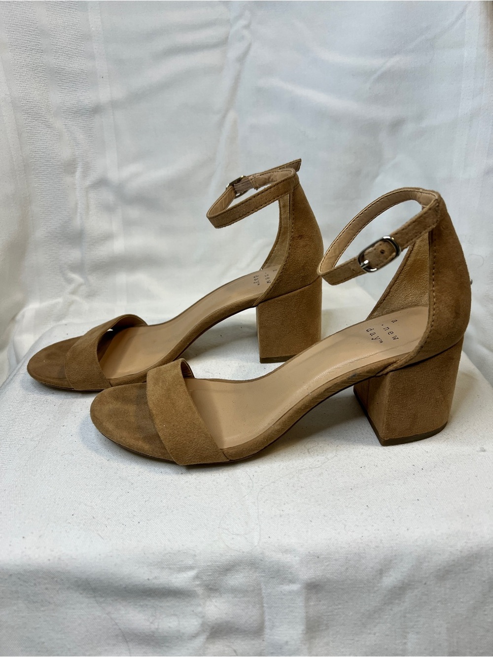 A New Day Michaela Suede Block Heel Ankle Strap Sandals. Taupe. Women’s size 6.
